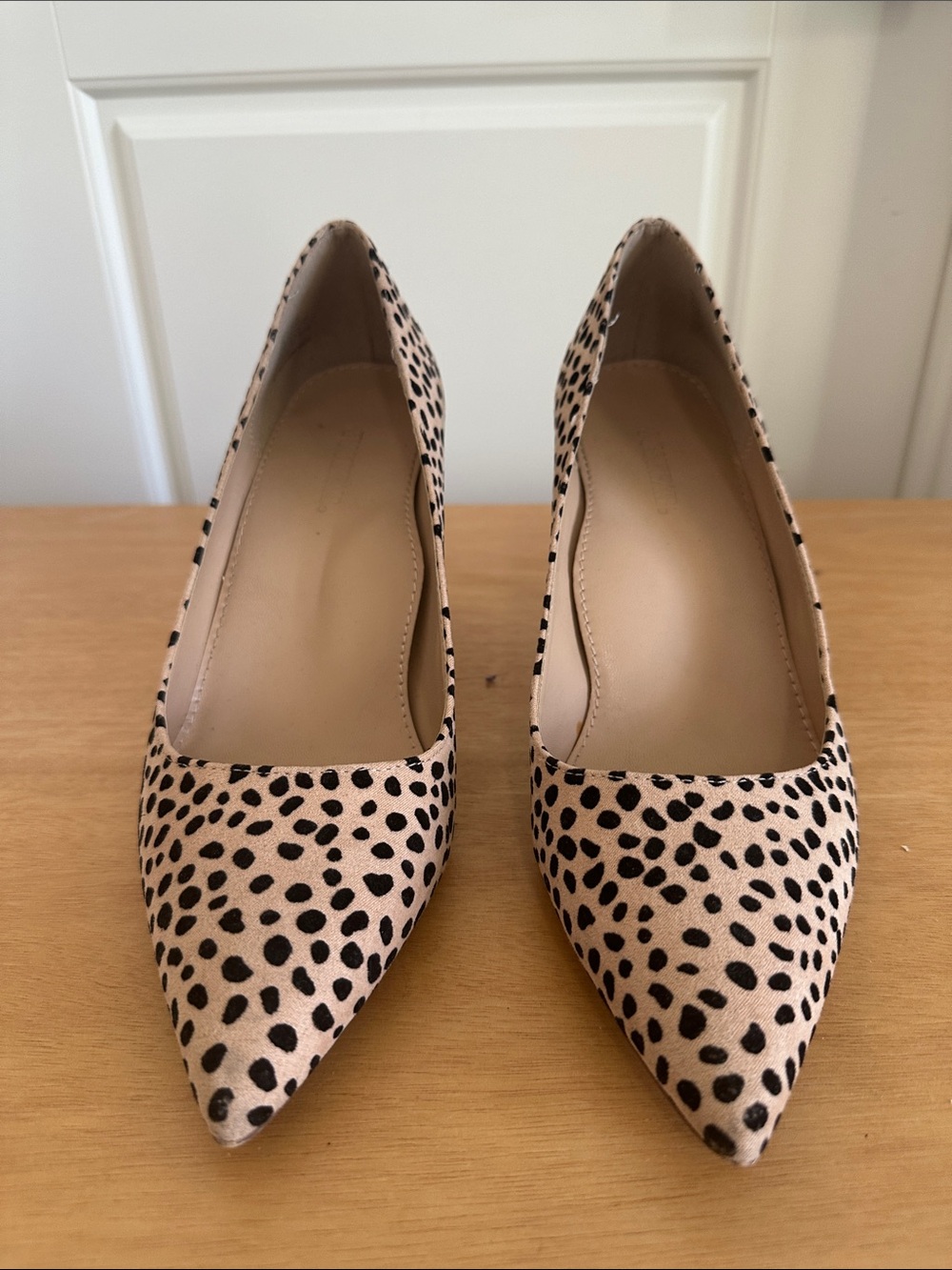 JustFab Tan and Black Leopard-Print Pointed Pumps